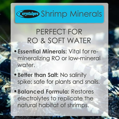 Crystalpro Shrimp Minerals 4.2 Oz – Liquid Aquarium Salt & Trace Elements for Freshwater Shrimp Tanks – Supports Caridina & Neocaridina – Molting & Breeding Additive – Invertebrate Tank Conditioner