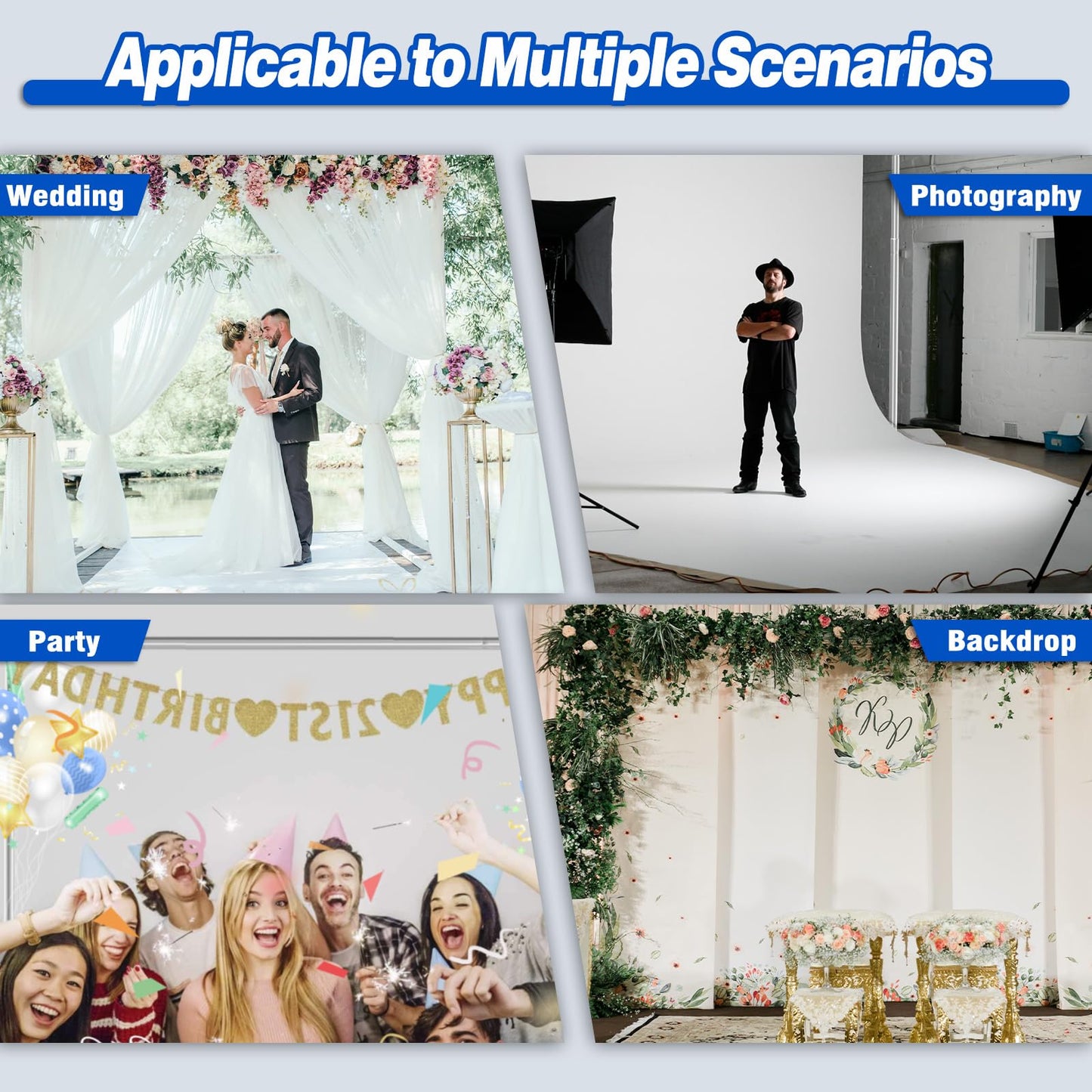 Kinchoix Pipe and Drape Backdrop Stand 10ftx10ft Adjustable Background Support System Heavy Duty Background Stand for Wedding Banquet Decorations Silvery