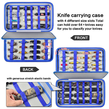 Knife Display Case for 66+ Pocket Knives, Butterfly Knife Storage Box, Folding Knives Organizer Holder, Knives Collection Protector for Survival, Tactical, Outdoor, EDC Mini Knife (Bag Only) - Blue