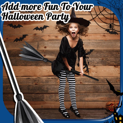 Vicenpal 3 Pcs Halloween Witch Costume Accessories Witch Broom Shoe Covers Socks Broomstick for Women Cosplay Party(Black White)