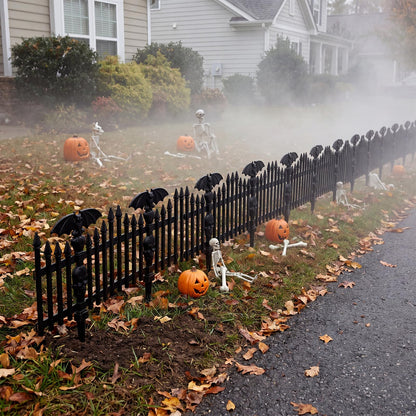Sintuff 6 Pack Halloween Garden Fence Decoration, 18.5" x 12" Spooky Bat and Skull Decorative Plastic Fence Panel, Gothic Outdoor Yard Prop for Graveyard Scene Path Borders Haunted House Party Decor