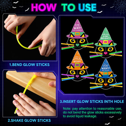 Blosssound 36 Sets Halloween Gifts 36 Halloween Cat Greeting Cards with 108 Glow Sticks Halloween Party Favors for Halloween Goodie Bag Fillers Glow in the Dark Decor Supplies