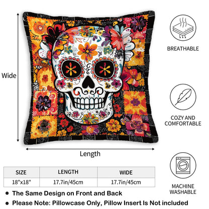 NenuVainl Throw Pillow Covers 18x18 Set of 2, Sugar Skull Cushion Covers, Decorative Square Pillowcases for Couch, Bedroom, Living Room