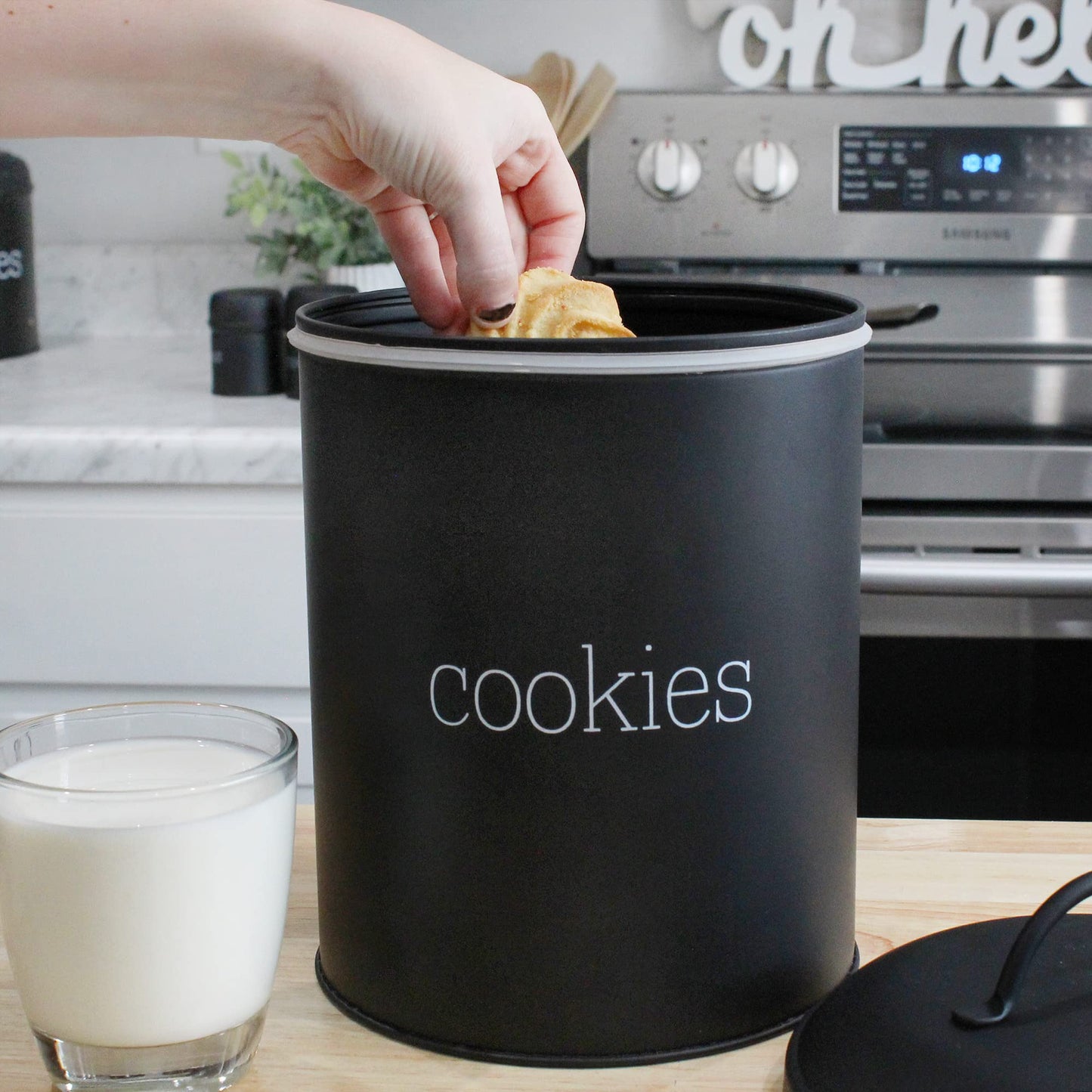 AuldHome Design Black Enamelware Cookie Jar, Large Modern Farmhouse Treats Canister