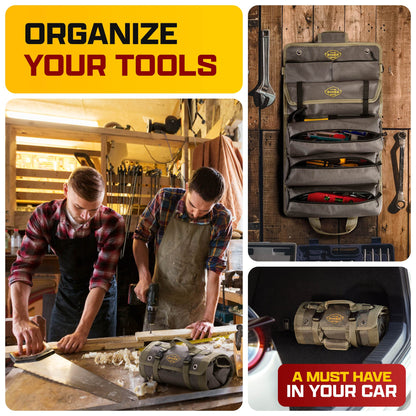 The Ryker Official PRO Tool BAG Organizer Heavy Duty Foldable Storage Bag with Detachable Pouches, Wrench Holder, Rugged Canvas for Mechanics, Electricians, Motorcycle Use, Practical Gift for Dads