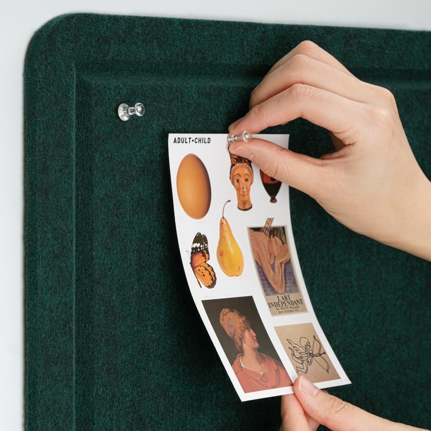 Bulletin Board, 24 x 18 inches Felt Board Decorative Pin Board, Cork Board Alternative for Wall, Foldable Photo Board Self-Adhesive Vision Board Mood Board with 20 Pushpins - Dark Green