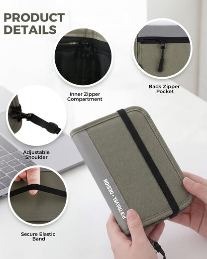 P.travel Passport Holder for Travel - RFID Blocking Nylon Passport Wallet with Adjustable Shoulder Strap，LightWeight Document Organizer Pouch for Men & Women, Travel Must Haves
