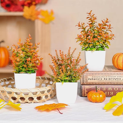 Der Rose 4 Pack Fall Fake Plants Mini Artificial Greenery Potted Plants Fall Decorations for Home Decor Indoor Office Table Room Farmhouse Bathroom Fall Decor