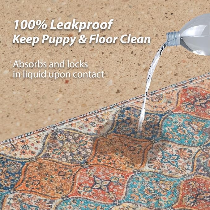 nunubaby Washable Pee Pads for Dogs, Stylish, Non-Slip and Leak-Proof Pee Pads. Reusable Potty Pads for Dogs for Crates and Floors.(Cream/Multi, 31" x36" )