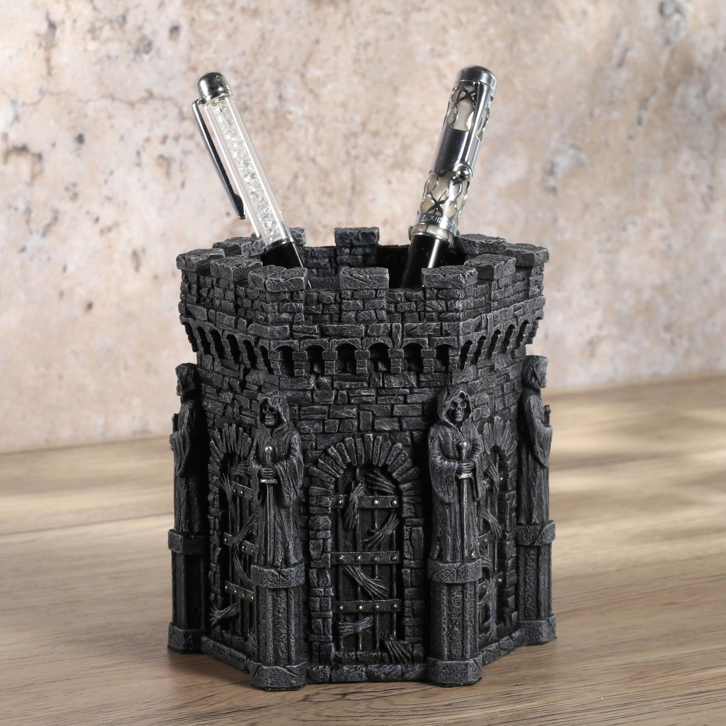 Veronese Design 4 7/8 Inch Wardens of the Damned Pen Holder Resin Desktop Organizer Skeleton Reaper Home Decor Sculpture