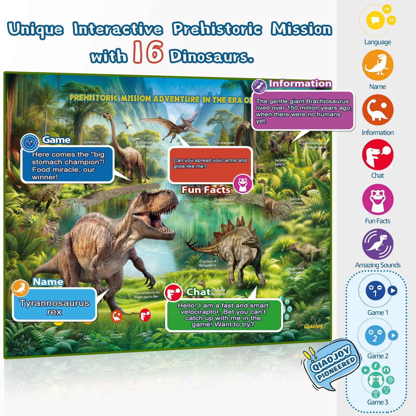 Bilingual Interactive for Kids Talking Dinosaur Space Poster for Kids Learning and Educational Toys,Talking Educational Dinosaur Toy for Ages 3 to 12 Years Old,Space Theme Wall Decor for Preschool
