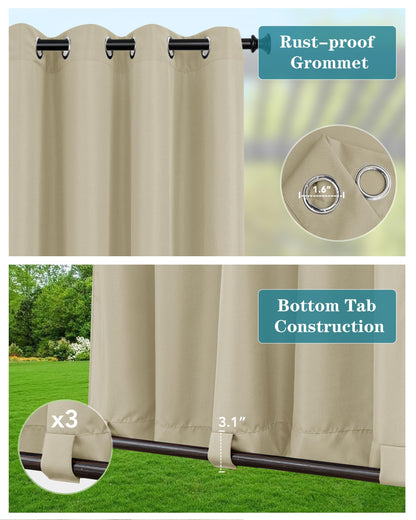 HolidayIdeas Outdoor Curtains for Patio Waterproof-4 Panels 54"x84"-Windproof Weatherproof Privacy Cream Outside Curtains-Grommet Top and Tab Bottom Drape for Gazebo, Porch, Pergola, Cabana, Backyard