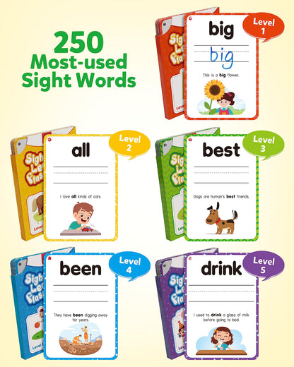 Coogam Sight Words Kids Learning Flash Cards, 250 Dolch Word Game Reading Vocabulary Card Montessori Toy for Kindergarten Preschool 3 4 5 Years Old Toddlers