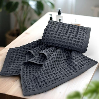 Jacquotha Waffle Hand Towels for Bathroom 5-Piece – Cotton Quick Dry Lint Free