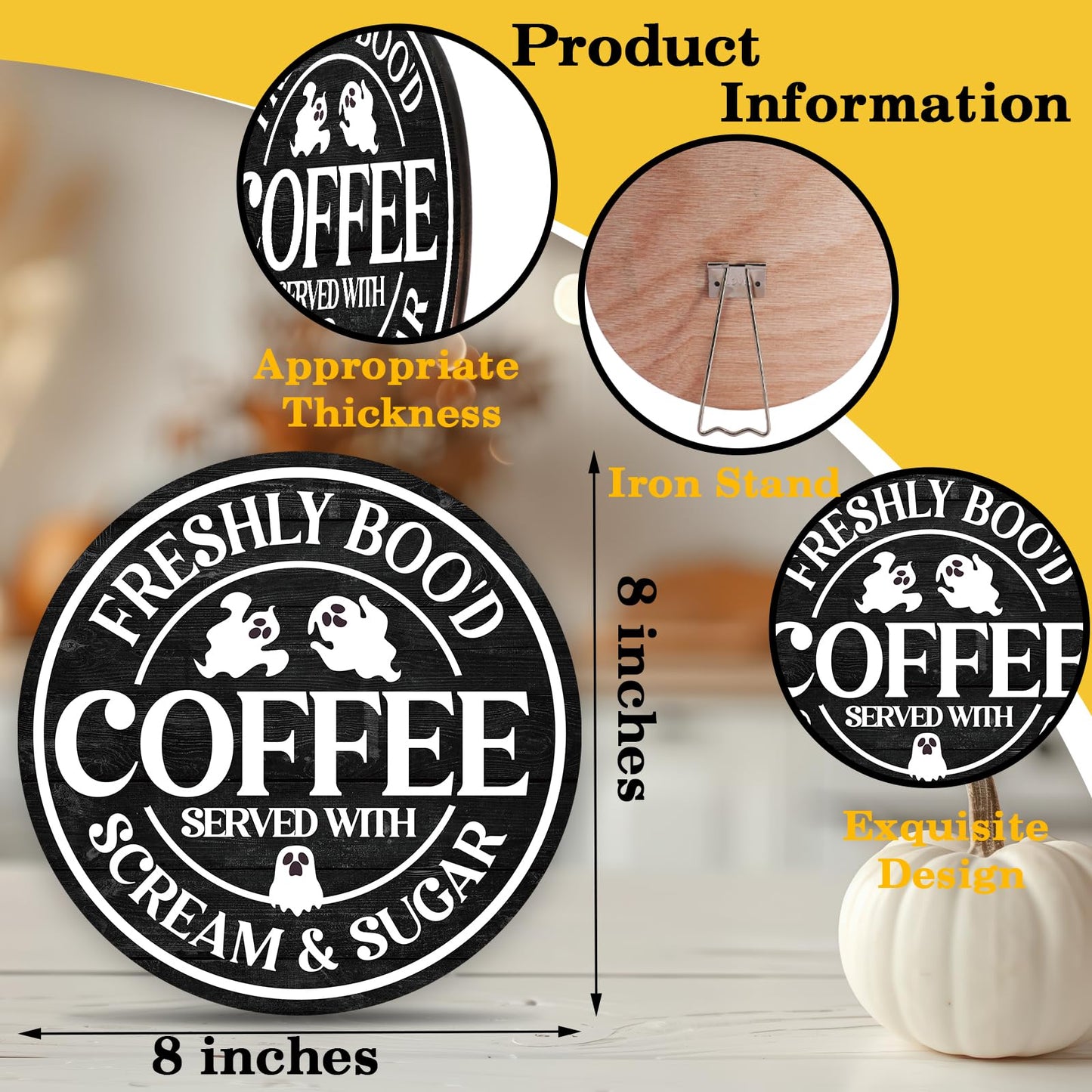 OXRUN Halloween Coffee Bar Decor, Spooky Party Gifts for Friends Family, Ghost Desk Decorations for Home Bedroom Living Room Table Shelf 8 Inches - B09