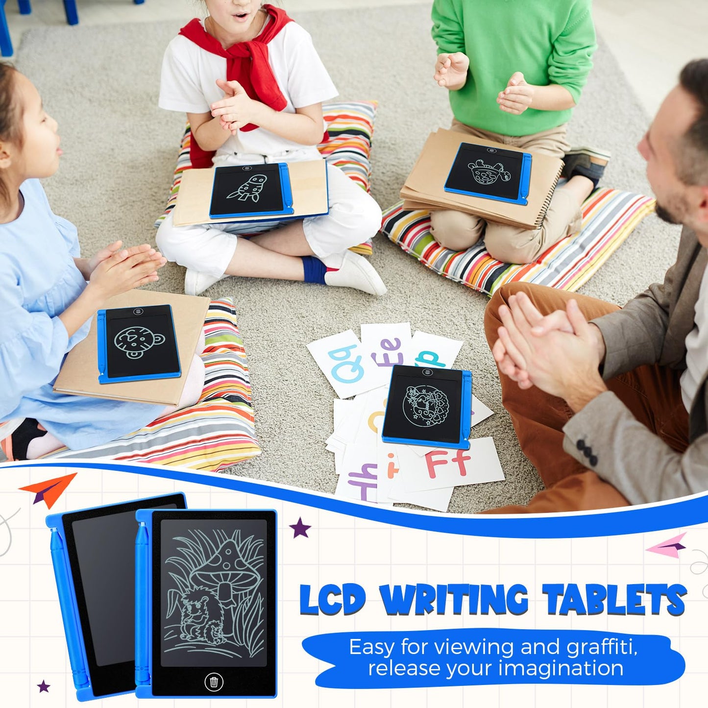 Nezyo 16 Pack 4.5 Inch Mini LCD Writing Tablet for Kids Electronic Doodle Board Bulk Erasable Drawing Tablet Reusable Writing Pad for Girls Boys Party Favor Goodie Bag Classroom Gifts(Blue)