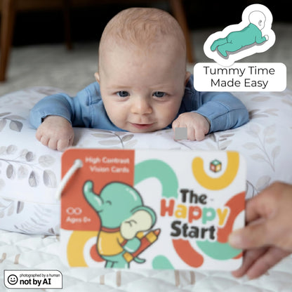 Happy Start High Contrast Baby Cards for Newborns - Black & White Cards, Water-Resistant, BPA-Free, Portable Educational Flashcards for Visual Stimulation, Award-Winning, Ages 0+ (English)