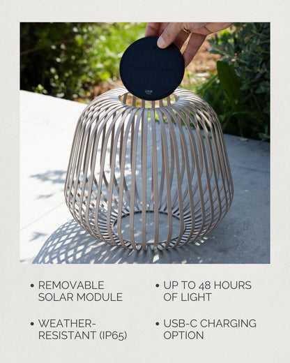 LUUK Studio SOLIS Wireless Solar LED Bedside Lamp, Warm White Dimmable Glow, Cordless Indoor Lantern & Outdoor Light, USB-C Rechargeable, Bedroom, Balcony, Patio, Soft Contemporary, Warm Taupe, Size M