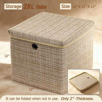 modscape 2-Pack 12"x12" Fabric Storage Bins with Lids, Collapsible Storage Bins for Clothes Toys, Sturdy Storage Cube for Bedroom Closet Shelves Home Organization (Shining Beige, 2)
