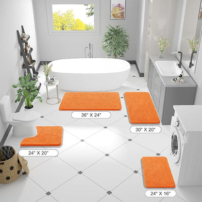 OLANLY Bathroom Runner Rugs 70x24, Extra Soft Absorbent Chenille Bath Rugs, Rubber Backing Quick Dry, Machine Washable Long Bath Mats for Bathroom Floor, Tub and Shower, Home Decor Accessories, Orange