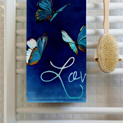 3D Rose TWL_236721_1 Love Style with Butterfly & Blue Background Towel, 15" x 22"