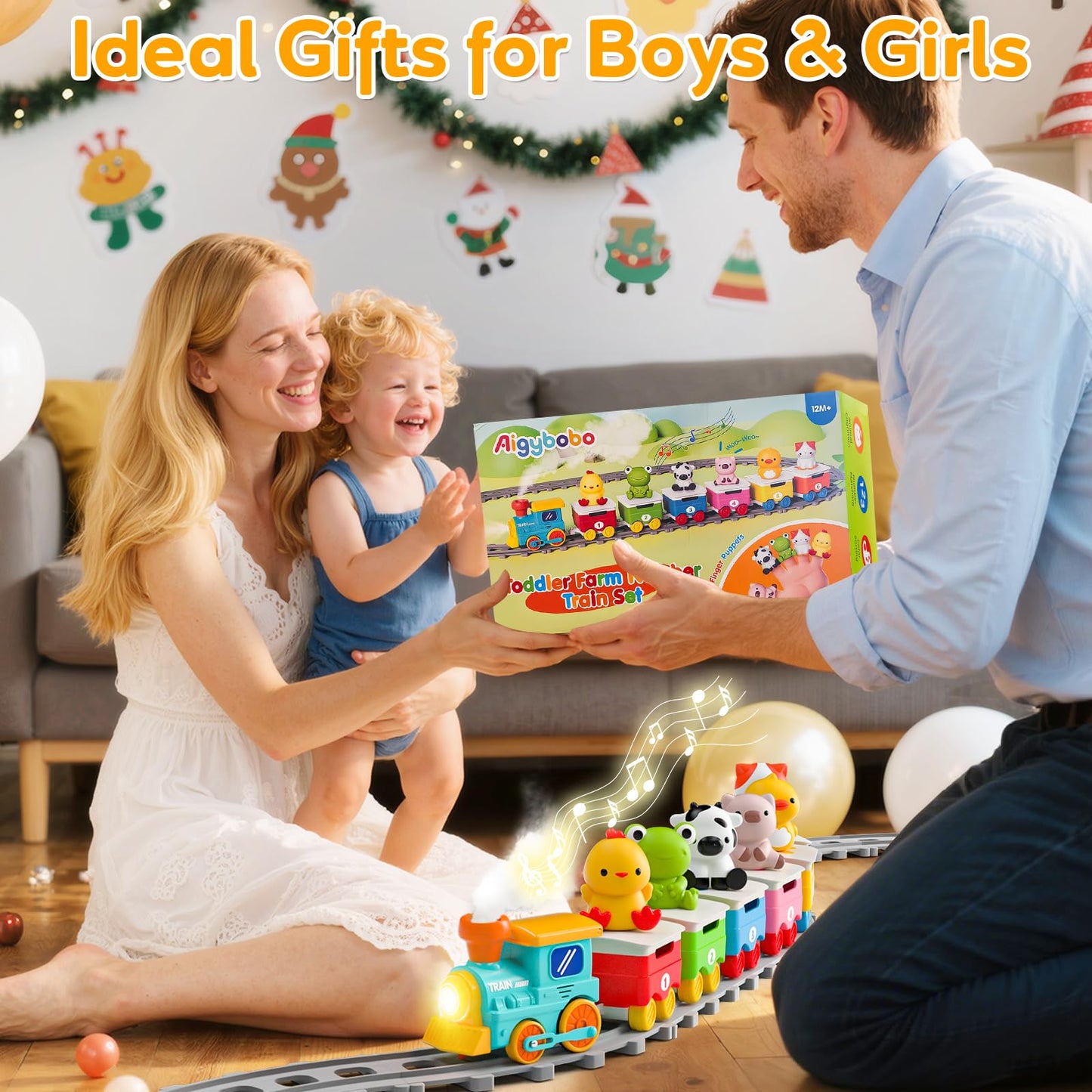 Toddler Toys for 1 2 3 Year Old, Electric Farm Animal Train Set with Music, Lights & Steam, Montessori Counting, Matching & Sorting Learning Toys, Christmas Birthday Gifts for Baby Boys Girls 18M+