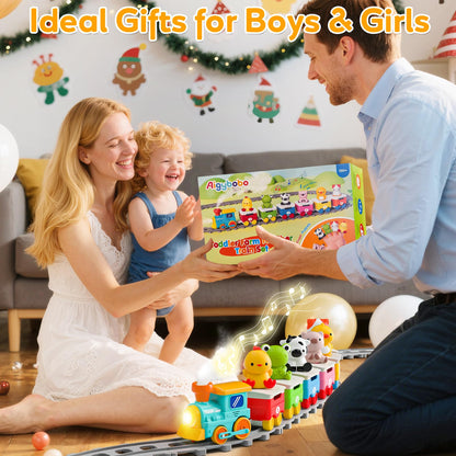 Toddler Toys for 1 2 3 Year Old, Electric Farm Animal Train Set with Music, Lights & Steam, Montessori Counting, Matching & Sorting Learning Toys, Christmas Birthday Gifts for Baby Boys Girls 18M+