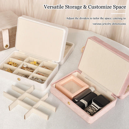 MODENGKONGJIAN Jewelry Organizer Box, 2-Layer Large Jewelry Storage Case, Portable Travel Jewelrys Display Holder for Earrings, Necklaces, Bracelets (Beige, PU Leather)
