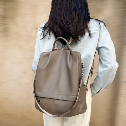 Wesccimo Genuine Leather Backpack Purse For Women Antitheft Real Soft Rucksack Fashion Designer Convertible Ladies Shoulder Bag Grey