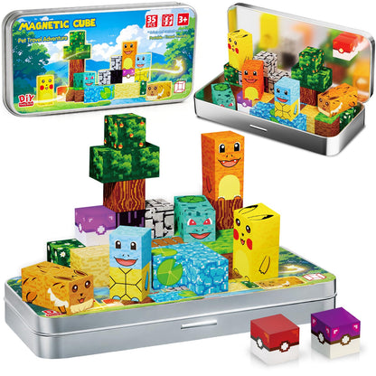 Pocket Cubes Magnetic Blocks & Magnetic Tiles, 35 PCS Voxel Animal Magnetic Building Cubes Set, STEM Construction Toys for Kids Ages 4-8, Mini Travel Toys for Toddlers 3-5, Montessori Sensory Gifts