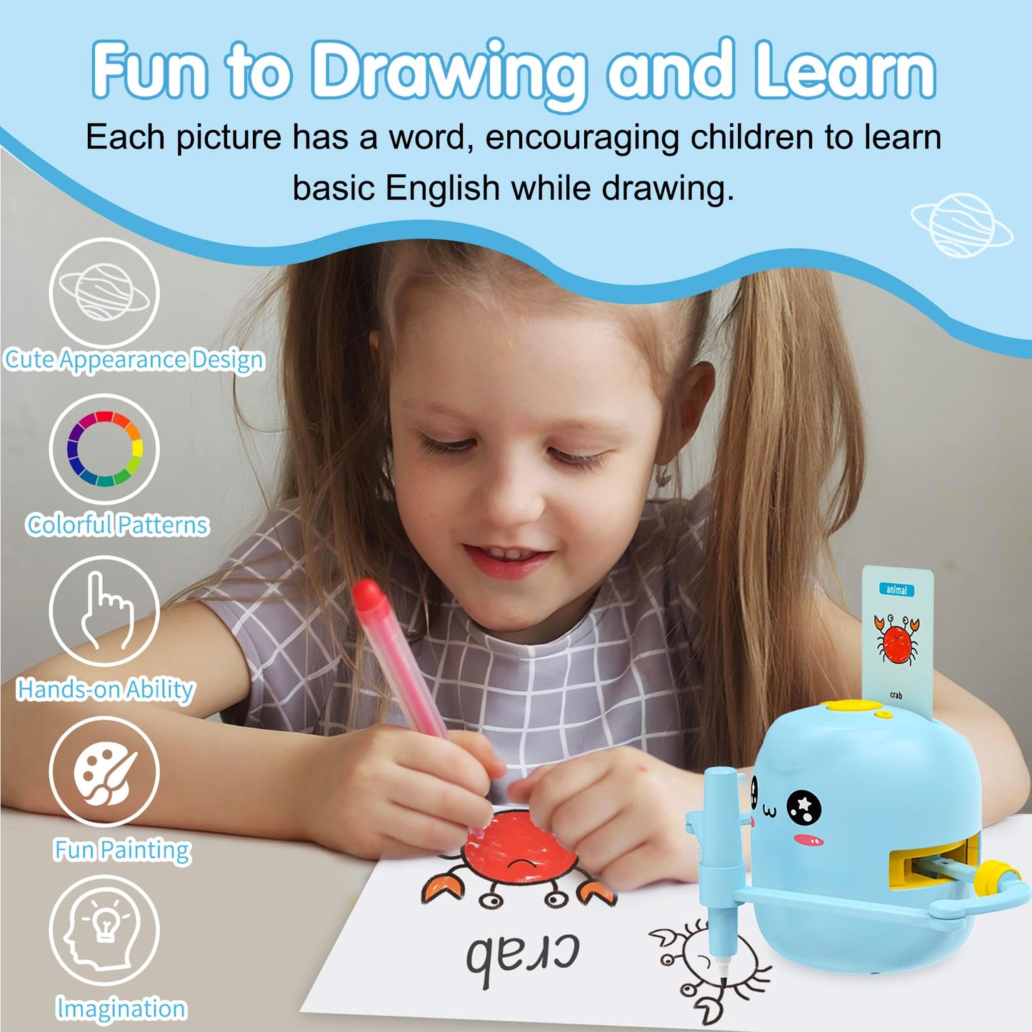 Drawing Robot for Kids with 150 Cards, Voice Interactive Educational Drawing Kit for Kids, Montessori Painting Learning Toys for 3 4 5 6 7 8 Year Old Boys Girls Birthday Party