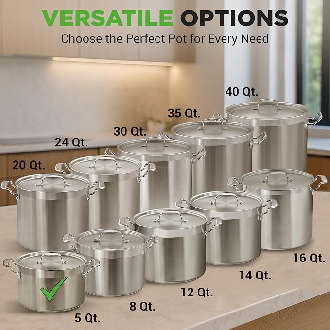 NutriChef 5-Quart Stainless Steel Stockpot with Lid- 18/8 Food Grade Heavy Duty Inox Large Stock Pot for Stew, Soup, Works w/ Induction