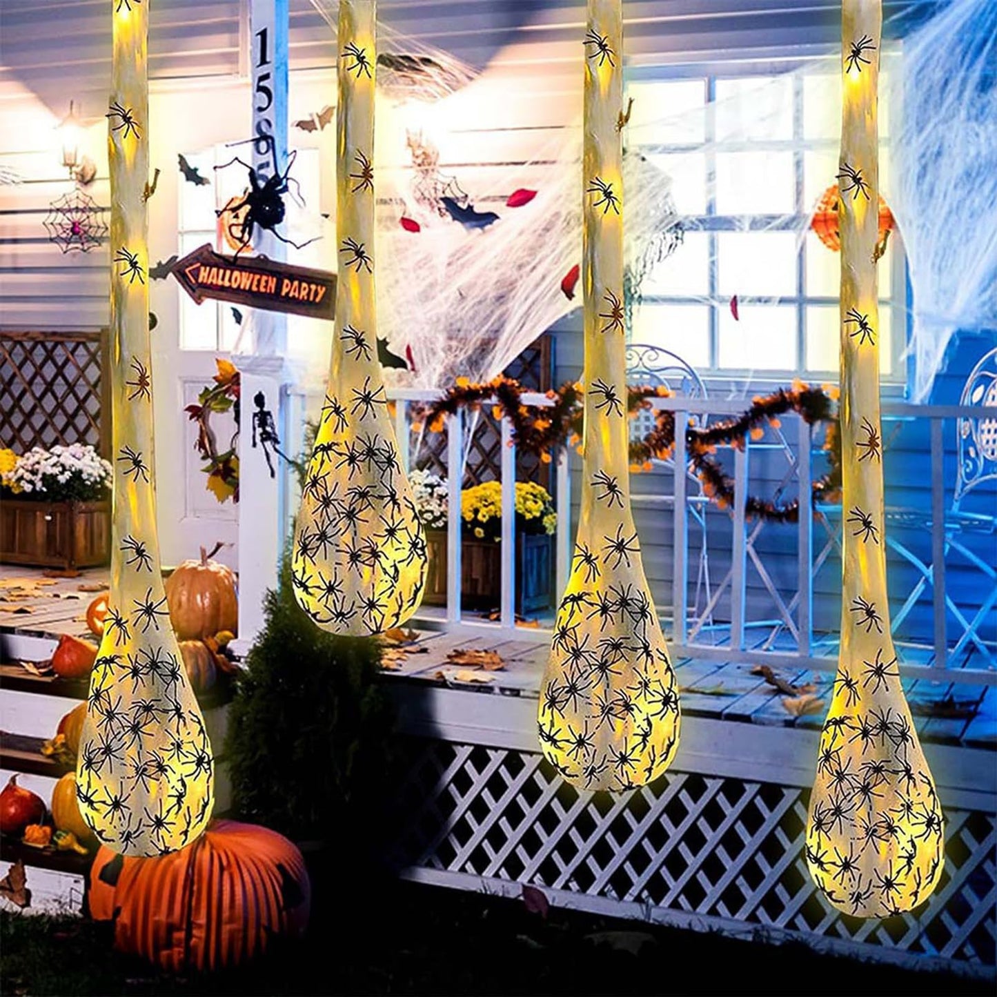 Vurlexat 3 Pack Halloween Spider Egg Sacs, 39 Inch Hanging Light Up Spider Egg Decoration, Halloween Spiders Webs Decor for Halloweens Props Party Gifts, Yard Garden Tree House Décor(Warm Light)