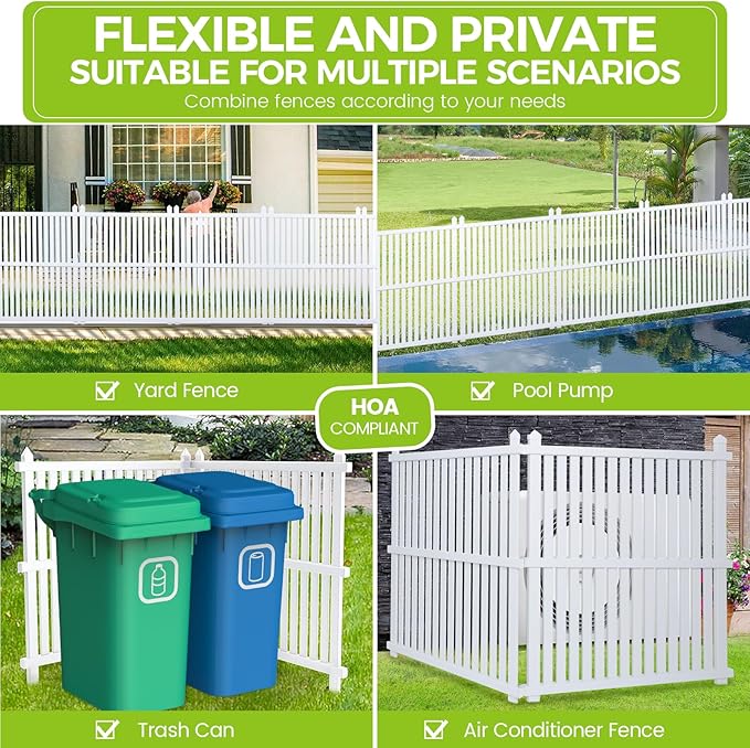 36"W X 45"H Outdoor Privacy Screen, Vinyl Air Conditioner Fence with Metal Stake, No Dig Trash Can Enclosure for Outside- 2 PVC Panels, White, Vertical, X-SPVC-4536