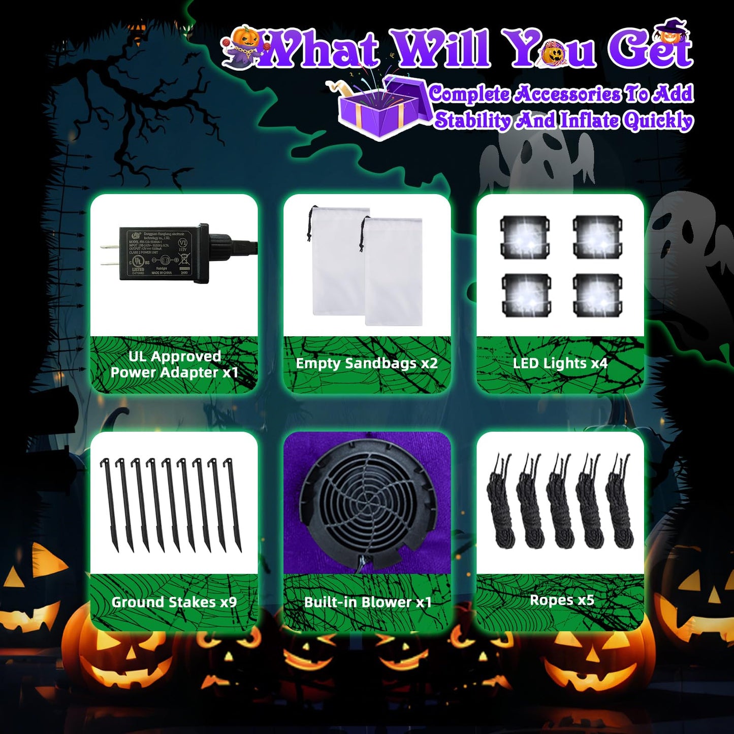 BRDJade 8Ft Halloween Inflatables Witch Outdoor Decorations with Candy Cauldron, Scary Blow Up Witch Holds I Smell Children Banner, Inflatable Halloween Build-in LEDs for Party Yard Lawn Garden Decor