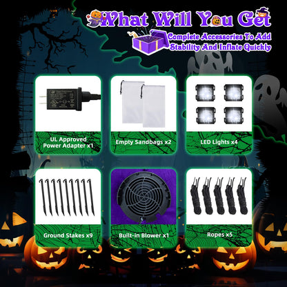 BRDJade 8Ft Halloween Inflatables Witch Outdoor Decorations with Candy Cauldron, Scary Blow Up Witch Holds I Smell Children Banner, Inflatable Halloween Build-in LEDs for Party Yard Lawn Garden Decor