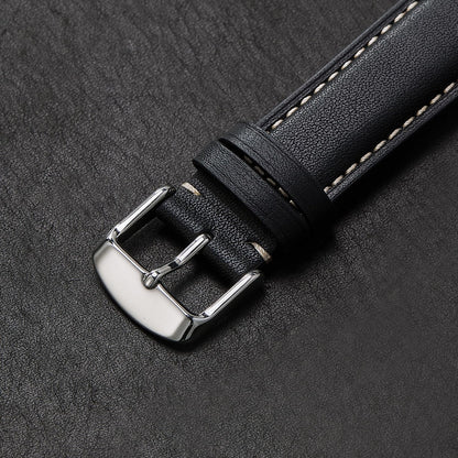 Afany Leather Watch Band 20mm for Men and Women, Quick Release Watch Strap, Black Replacement Watchband