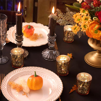 Volens Gold Votive Candle Holders Bulk, Mercury Glass Tealight Candle Holder Set of 12 for Wedding Decor and Home Decor