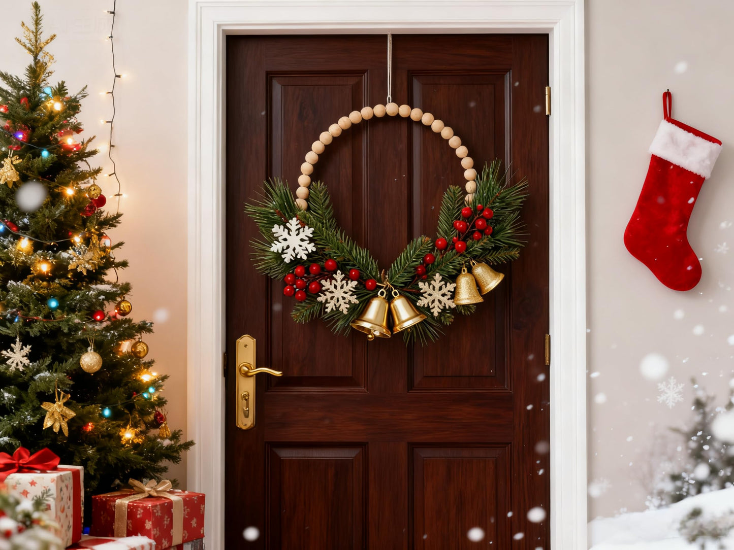Toddmomy DIY Wood Bead Garland Set with Beaded Hoop Wreath 11.81In for Halloween Christmas Party Decoration and Creative Home Garden Craft Projects