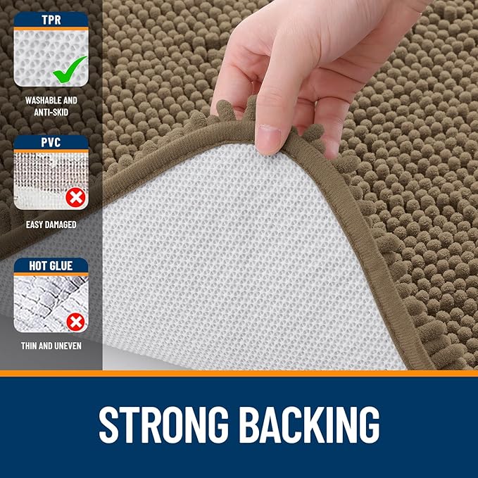 OLANLY Bathroom Runner Rugs 47x17, Extra Soft Absorbent Chenille Bath Rugs, Rubber Backing Quick Dry, Machine Washable Long Bath Mats for Bathroom Floor, Tub and Shower, Home Decor Accessories, Tan