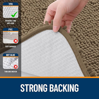 OLANLY Toilet Rugs U-Shaped 24x20, Extra Soft Absorbent Chenille Contour Bathroom Rugs for Toilet, Dry Quickly, Machine Washable, Non-Slip Bath Mat, Tan