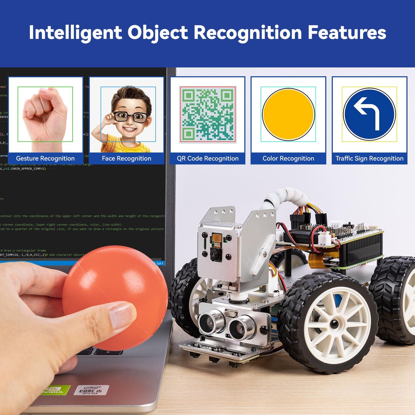 SunFounder PiCar-X AI Video Robot Car Kit with Raspberry Pi Zero 2 W+32G TF Card, ChatGPT-4o Enabled with Video Recognition, Python, Scratch, Camera, Mic, Rechargeable Batterry