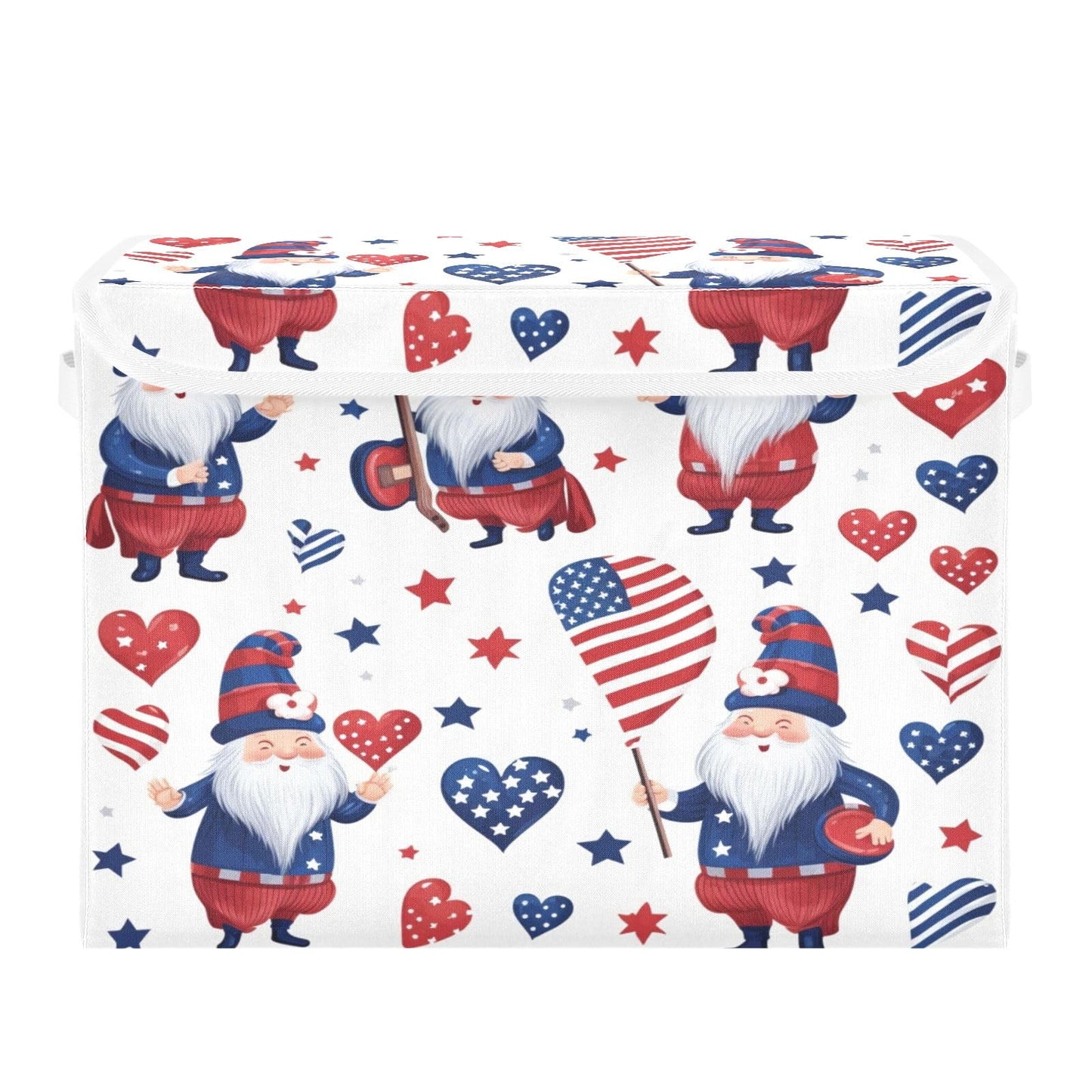Storage Bins with Lids and Handles,American Day Flag Stars Gnomes Storage Box Storage Basket with Cover Collapsible Organizer Containers for Home Closet, Shelves
