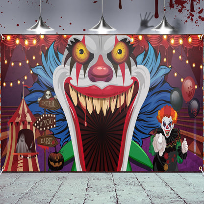 Ganeen Halloween Garage Door Cover 7 x 16 ft Clown Halloween Party Decorations Horror Garage Door Banner Scary Holiday Backdrop, Assembly Needed