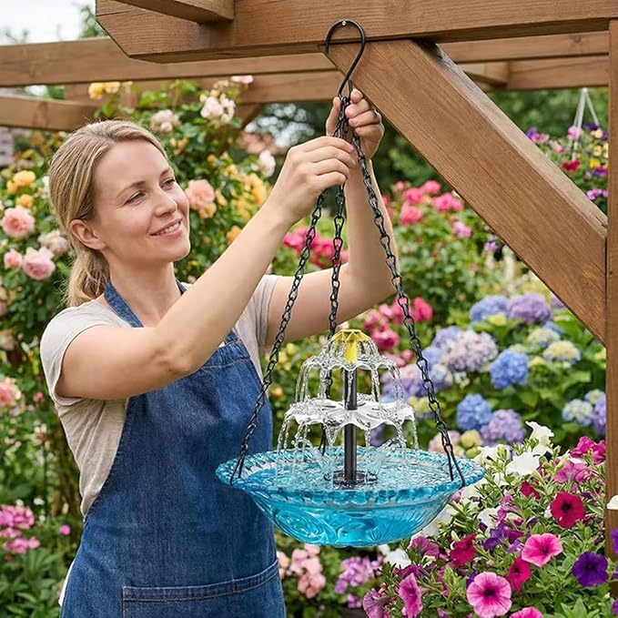 Hanging Bird Bath with Solar Fountain - 3 Layers Cascading Bird Bath Fountains | with Solar Pump & Bowl, Bird Baths for Hummingbirds, Garden Patio Backyard Lawn Decor