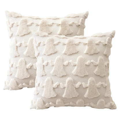 OTOSTAR Set of 2 Ghost Pillow Covers Halloween Throw Pillow Covers for Sofa Couch Bed Living Room Soft Plush Short Wool Velvet Farmhouse Throw Pillow Covers for Thanksgiving Cream Beige 14x14 Inch