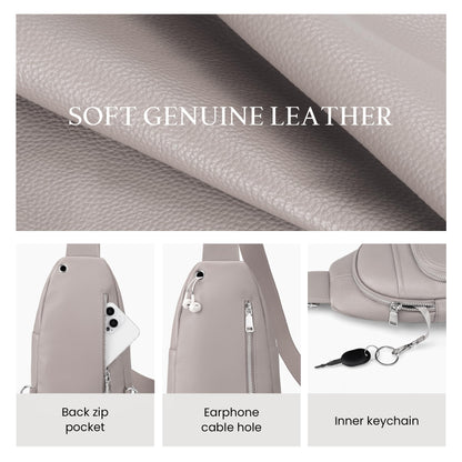 befen Genuine Leather Small Crossbody Sling Bag for Women Anti-Theft Crossbody Chest Bags Purse with Built in RFID Wallet for Travel Beige Grey