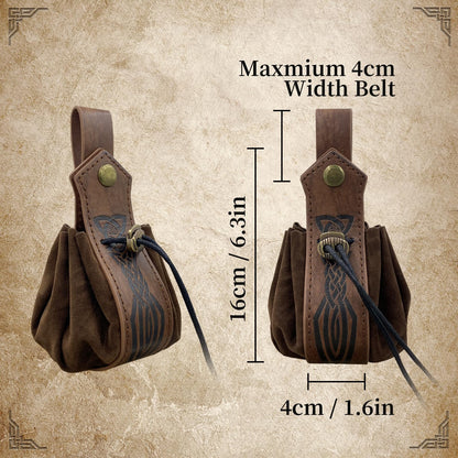 EpicCos 6 PCs Renaissance Belt Costume Medieval Accessories Belt Pouch Skirt Hiking Sword Frog Viking Horn Holster (Brown A)