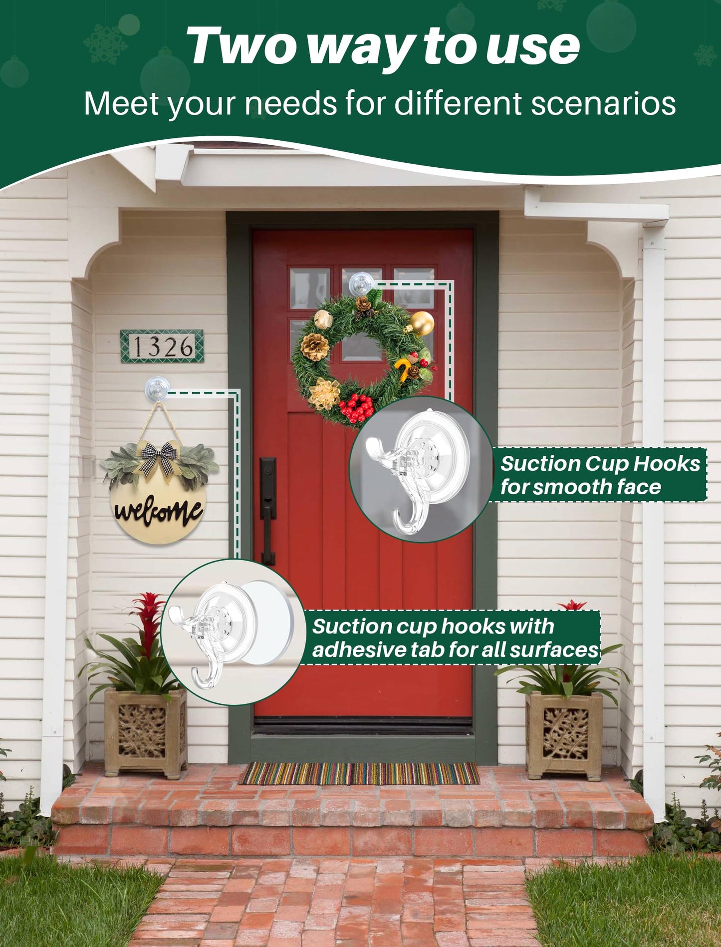 AENTGIU 10 Pack Clear Suction Cup Wreath Hanger, Heavy Duty Shower Suction Cup Hooks with Adhesive Suction Tab, Removable Strong Front Door Hooks for Hanging Wreath Ideal for Glass, Windows, Doors