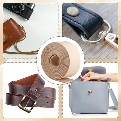 Hahafelt 2 Rolls 144 Inch Vegetable Tanned Leather Belt Blank Natural Leather Strips for DIY Tooling, Carving, Dyeing, Embossing, Crafting and Stamping, Extra Long Strip, 1.5" x 72"